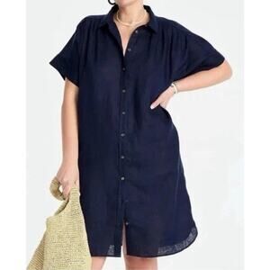 J. Crew Baird McNutt Irish Linen Women’s M Shirt Dress Navy Tunic Relaxed Fit‎